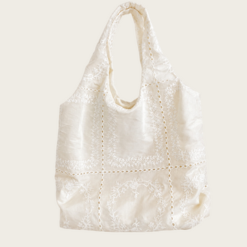 Ivory Embroidered Hobo Bag