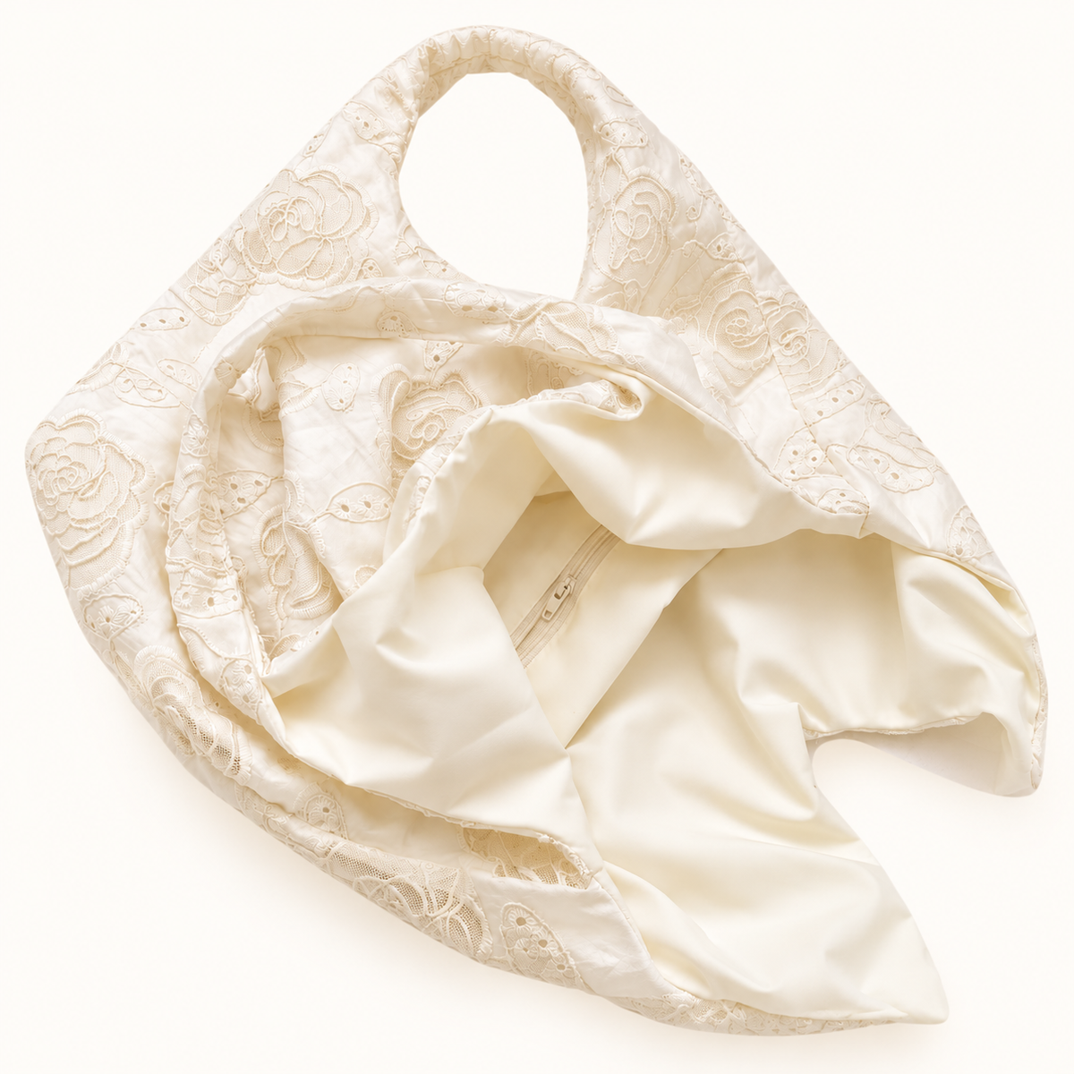 Ivory Floral Embroidery Hobo Bag
