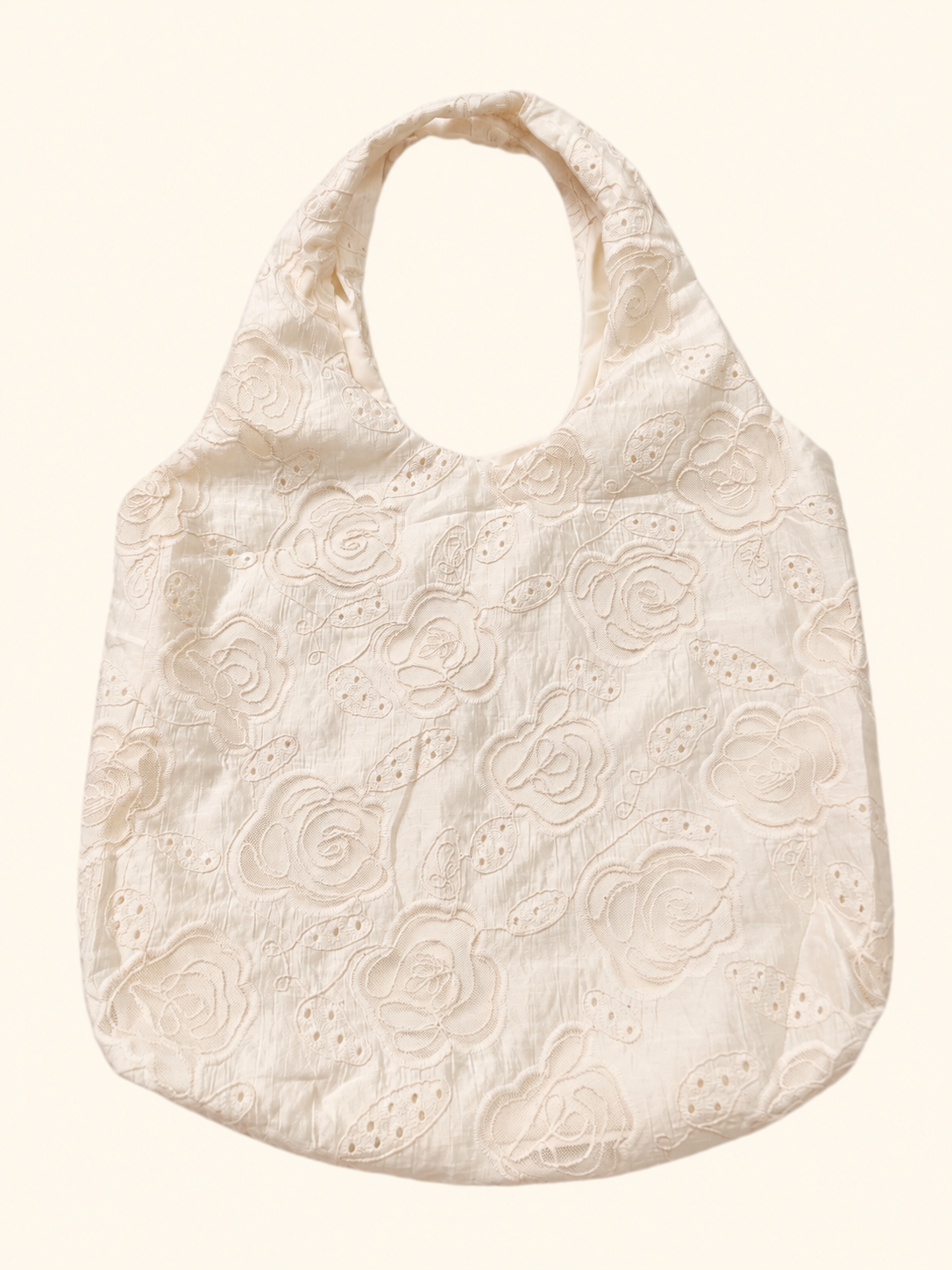 Ivory Floral Embroidery Hobo Bag