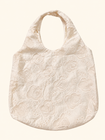 Ivory Floral Embroidery Hobo Bag